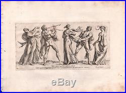 1693 Rare grande gravure mythologie grecque Dionysos fête musiciens musique