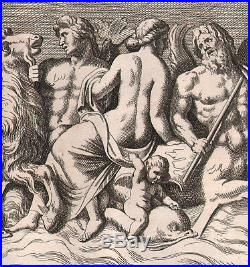 1693 Rare grande gravure mythologie grecque cortège d' Aphrodite centaure anges