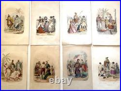 16 gravures lithos les peuples du monde Gravures peintes à la main 1859