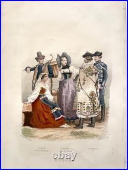 16 gravures lithos les peuples du monde Gravures peintes à la main 1859