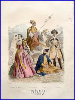 16 gravures lithos les peuples du monde Gravures peintes à la main 1859