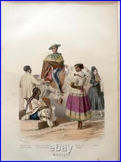 16 gravures lithos les peuples du monde Gravures peintes à la main 1859