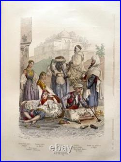 16 gravures lithos les peuples du monde Gravures peintes à la main 1859