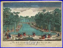 1760 Rare gravure aquarellée Vue de Cascade de Saint-Cloud Vue d'optique Paris