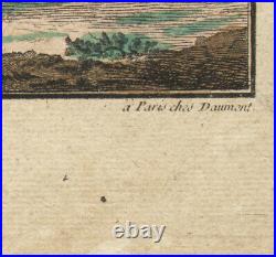 1760 Rare gravure aquarellée Vue de Cascade de Saint-Cloud Vue d'optique Paris