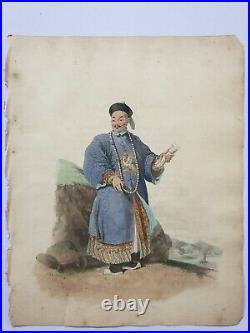 1799 Chinois Toile Lithographie Portrait Chow- Ta- Zhin En Ceremonie Robe