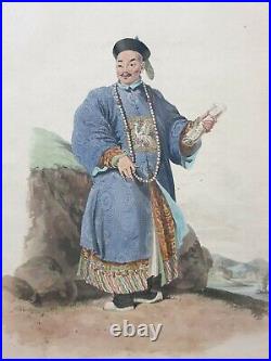 1799 Chinois Toile Lithographie Portrait Chow- Ta- Zhin En Ceremonie Robe