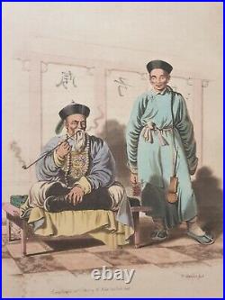 1804 Toile Lithographie Un Mandarin Attended par A Domestique Chine Déguisements