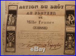 1827 Très Très rare ACTION DU DRÔT de 1000 francs Navigation Gironde Dordogne