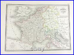 1846 Ancien Carte De France Et Italie En 1812 Rare Main Coloré Gravure