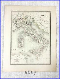 1846 Ancien Carte De Italie Sicile Sardaigne Corse Rare Main Coloré Gravure
