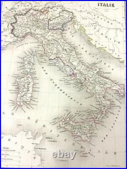 1846 Ancien Carte De Italie Sicile Sardaigne Corse Rare Main Coloré Gravure