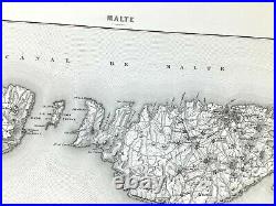 1846 Ancien Militaire Carte De Malte Îles Français Revolution Guerre Bataille