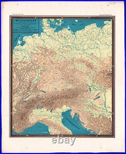 1858 Rare carte lithographie Allemagne montagnes et plaines L. Ewald Bauerkeller
