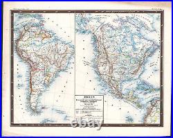 1858 Rare carte lithographie Amérique colonies européennes États Ludwig Ewald