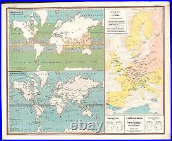 1858 Rare carte lithographie météorologie Courants atmosphériques Ludwig Ewald