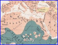 1858 Rare carte lithographie peuples de l'hémisphère est Indo-Européens L. Ewald