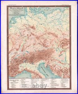 1860 Rare carte lithographie Allemagne montagnes et plaines L. Ewald Bauerkeller