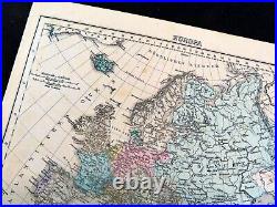 1876 Ancien Carte De Europe Europa Main Coloré Gravure Gotha Justus Perthes