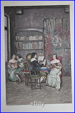 1884 Estampe originale J. A. Gonzalez Bibliothèque XVIIe / pour Uzanne sur Japon