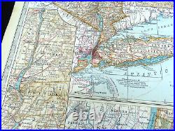 1902 Ancien Carte De New York Manhattan Brooklyn Reines Longueur Île Catskills