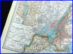 1902 Ancien Carte De New York Manhattan Brooklyn Reines Longueur Île Catskills