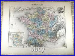 1903 Ancien Carte De France Féodal Français Empire Ancien Main Coloré Gravure