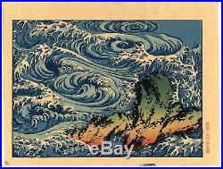 1910 estampe japonaise HOKUSAI Fugaku Hyakkei Awa Whirlpools Tourbillons