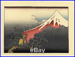 1910 estampe japonaise HOKUSAI Mt. Fuji & Ascending Dragon typhon