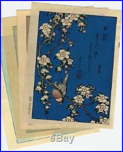 1910 estampe japonaise HOKUSAI Mt Fuji Fugaku Hyakkei X 4 des oiseaux et fleurs