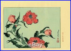 1910 estampe japonaise HOKUSAI Mt Fuji Fugaku Hyakkei X 6 fleurs et oiseaux