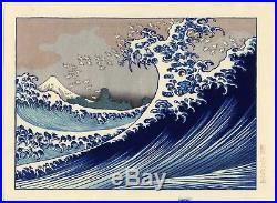 1910 estampe japonaise HOKUSAI Mt. Fuji Fugaku Hyakkei la grande vague #2