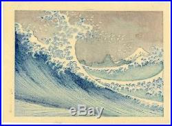 1910 estampe japonaise HOKUSAI Mt. Fuji Fugaku Hyakkei la grande vague #2