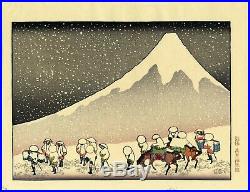 1910 estampe japonaise HOKUSAI Mt. Fuji Fugaku Hyakkei une tempête de neige