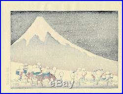 1910 estampe japonaise HOKUSAI Mt. Fuji Fugaku Hyakkei une tempête de neige