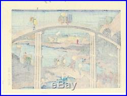 1910 estampe japonaise HOKUSAI Mt. Fuji from the Seven Bridges pont japonais