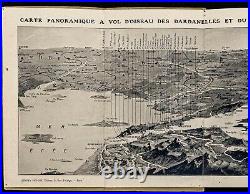 1915 Dardanelles et détroit du Bosphore Carte panoramique à vol d'oiseau