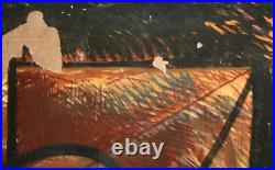1986 Peinture à l'huile abstraite cubiste signée