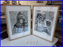 2 Belles Gravures Lithographie Antoine Agra Surréalisme estampe Années 1970