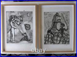 2 Belles Gravures Lithographie Antoine Agra Surréalisme estampe Années 1970