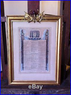 ACTE CONSTITUTIONNEL présenté au peuple français. LITHO DE 1793 Cadre Doré