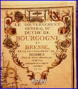 AUTHENTIQUE Carte de 1712 du Duché de BOURGOGNE Nicolas de Fer (Filigranée)