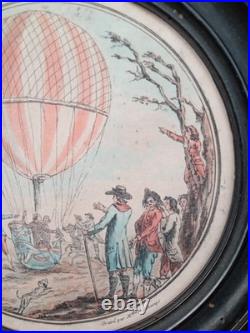 AUTHENTIQUE GRAVURE COULEUR FIN XVIIIe DIRIGEABLE (MONTGOLFIÈRE)Melle DESCHAMPS