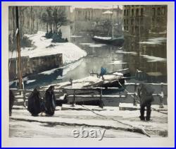 Albert BAERTSOEN (Gand 1866 1922) Dégel à Gand Grande aquatinte originale