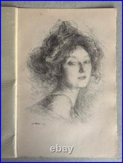 Albert Belleroche Gravure Lithographie Étude Portrait De Femme Art Nouveau