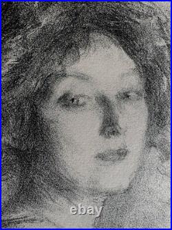 Albert Belleroche Gravure Lithographie Étude Portrait De Femme Art Nouveau