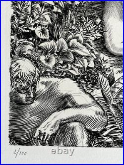Albert Decaris Gravure Eau Forte Etching Eve et Serpent Étude Femme Nu Art Deco