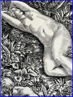 Albert Decaris Gravure Eau Forte Etching Eve et Serpent Étude Femme Nu Art Deco