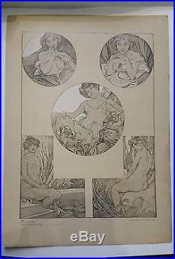 Alphonse MUCHA Figures DECORATIVES Lithographie ancienne ART DECO