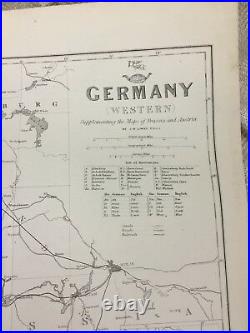 Ancien Carte De Allemagne Allemand Europe Ancien Main Coloré 19th Siècle Grand